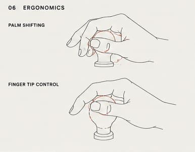Line drawings of a hand demonstrating palm shifting and fingertip control on the shift knob